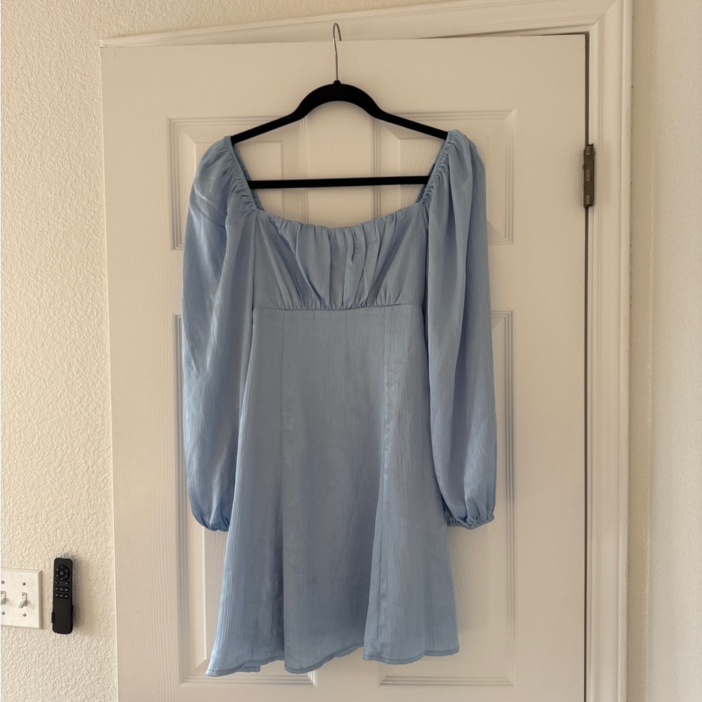 Astr Light Blue Blouse with Puff Sleeves